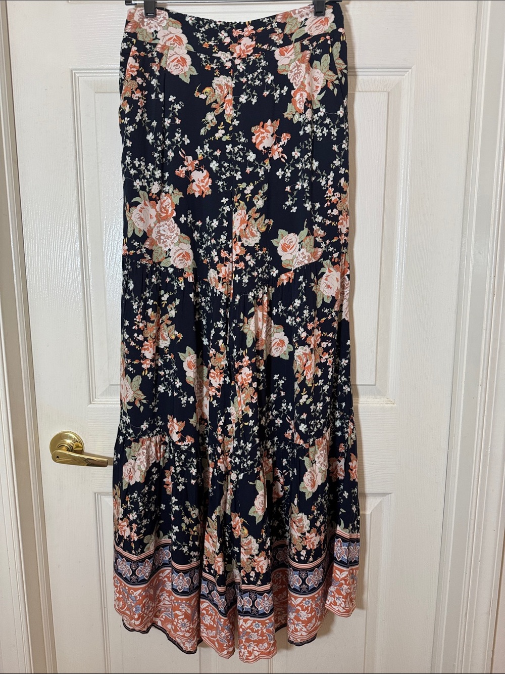 ee:some Navy Floral Tiered Wide Leg Pants  Elasticized Waist Sz Small NWT